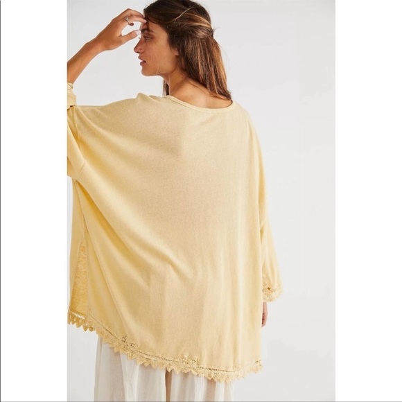 NEW FREE PEOPLE "Lydia" Lemon Tart Battenburg Lace Oversized Button Front Blouse - Picture 6 of 13